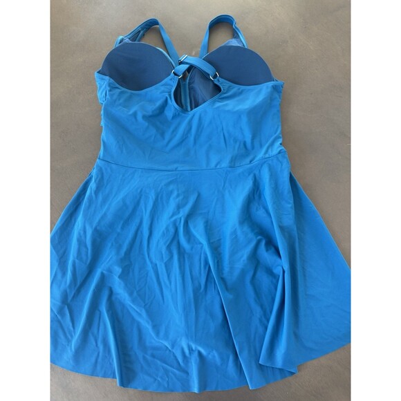 Women's Plus Size Swim Dress Tummy Control Swimsuit Blue size XXL Criss Cross - Picture 11 of 15